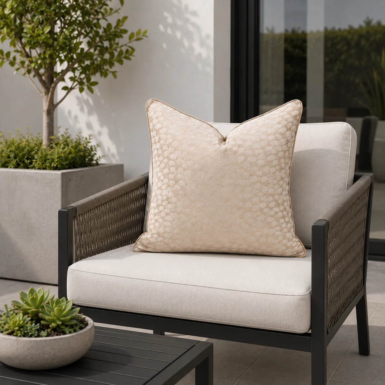 Cojín tela Jacquard con plumas, Beige (45*45cm)