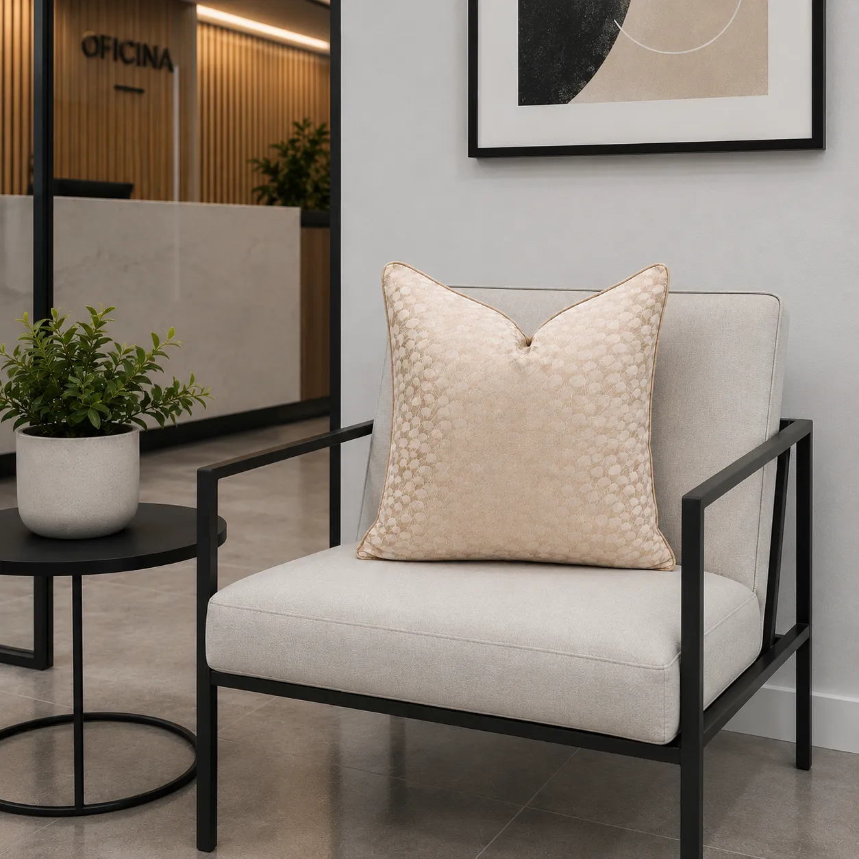 Cojín tela Jacquard con plumas, Beige (45*45cm)
