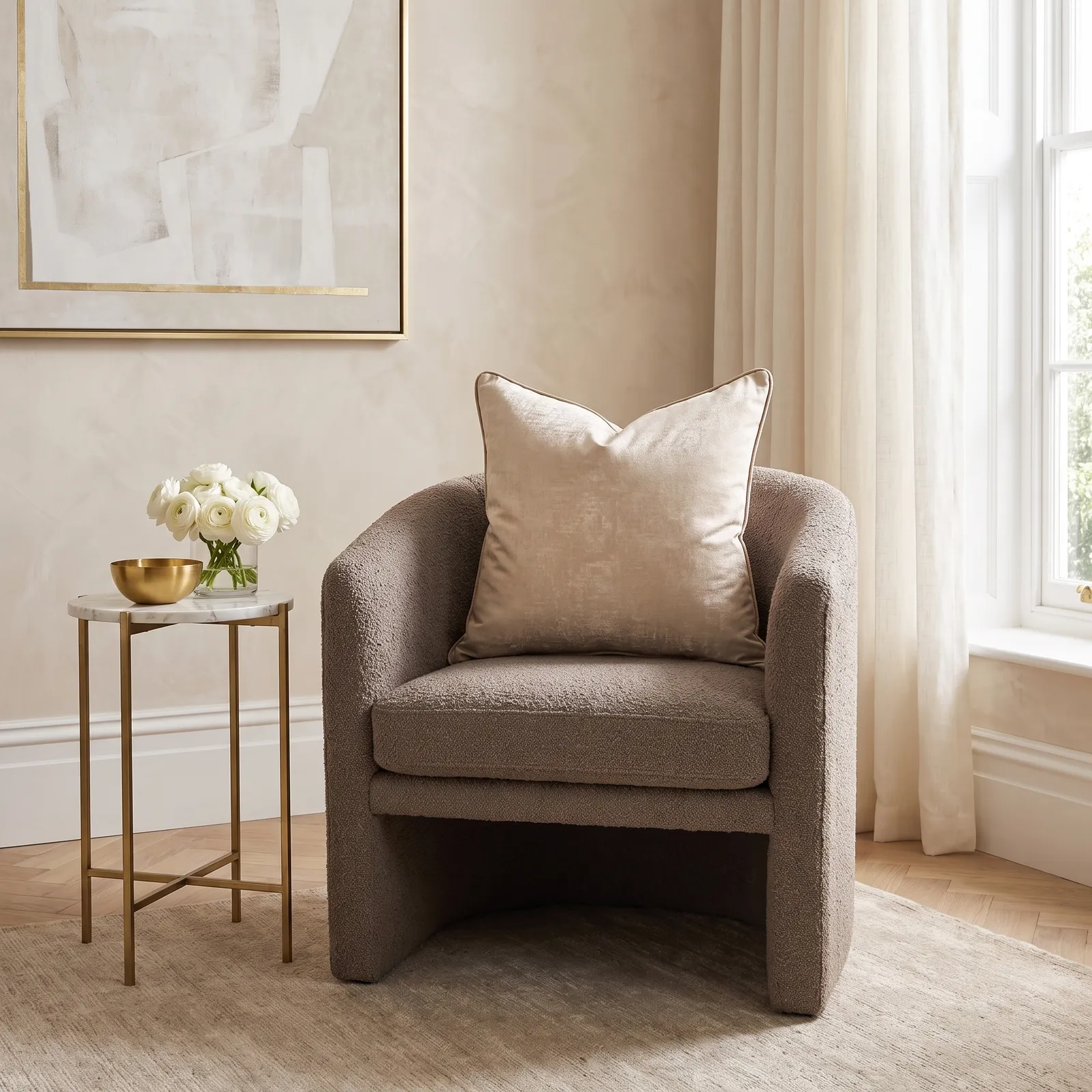 Cojín tela Jacquard liso, Camel (50*50cm)