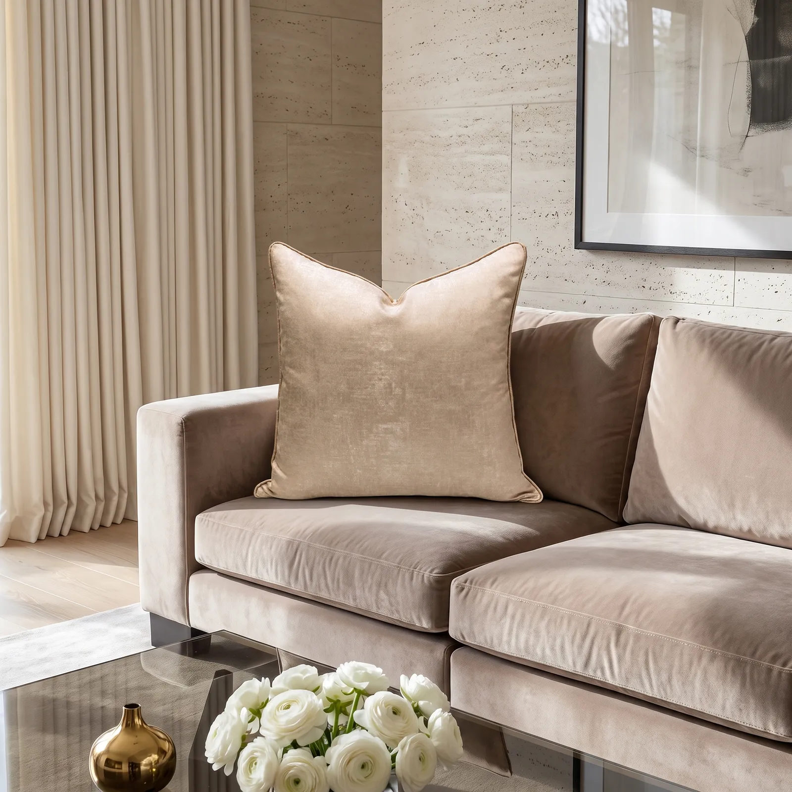 Cojín tela Jacquard liso, Camel (50*50cm)