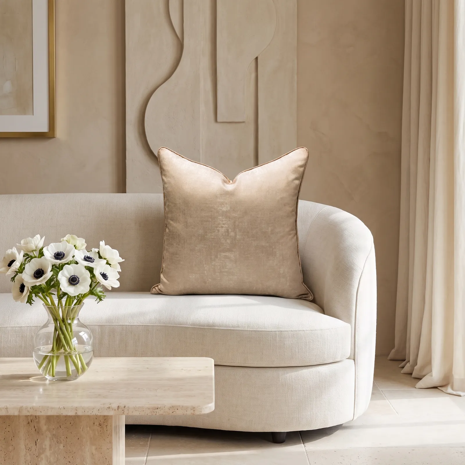 Cojín tela Jacquard liso, Camel (50*50cm)