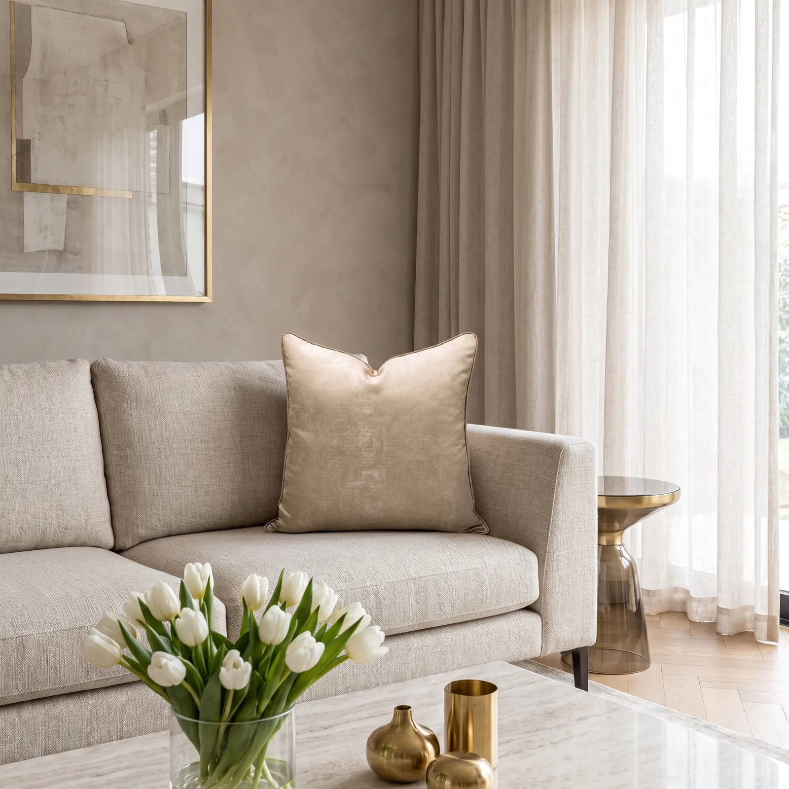 Cojín tela Jacquard liso, Camel (60*60cm)