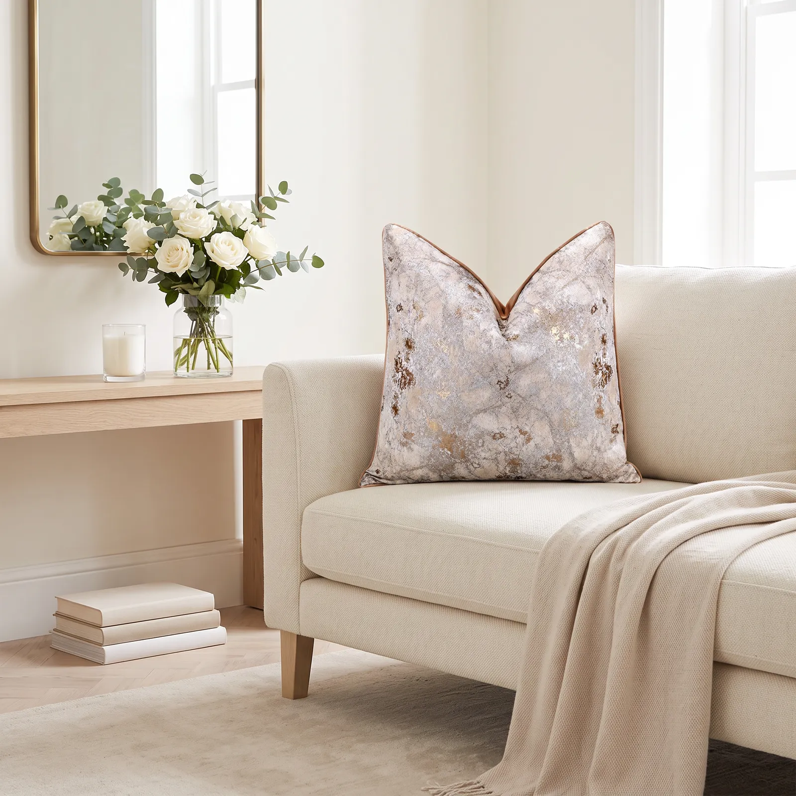 Cojín tela Jacquard moteado, Marrón (45*45cm)
