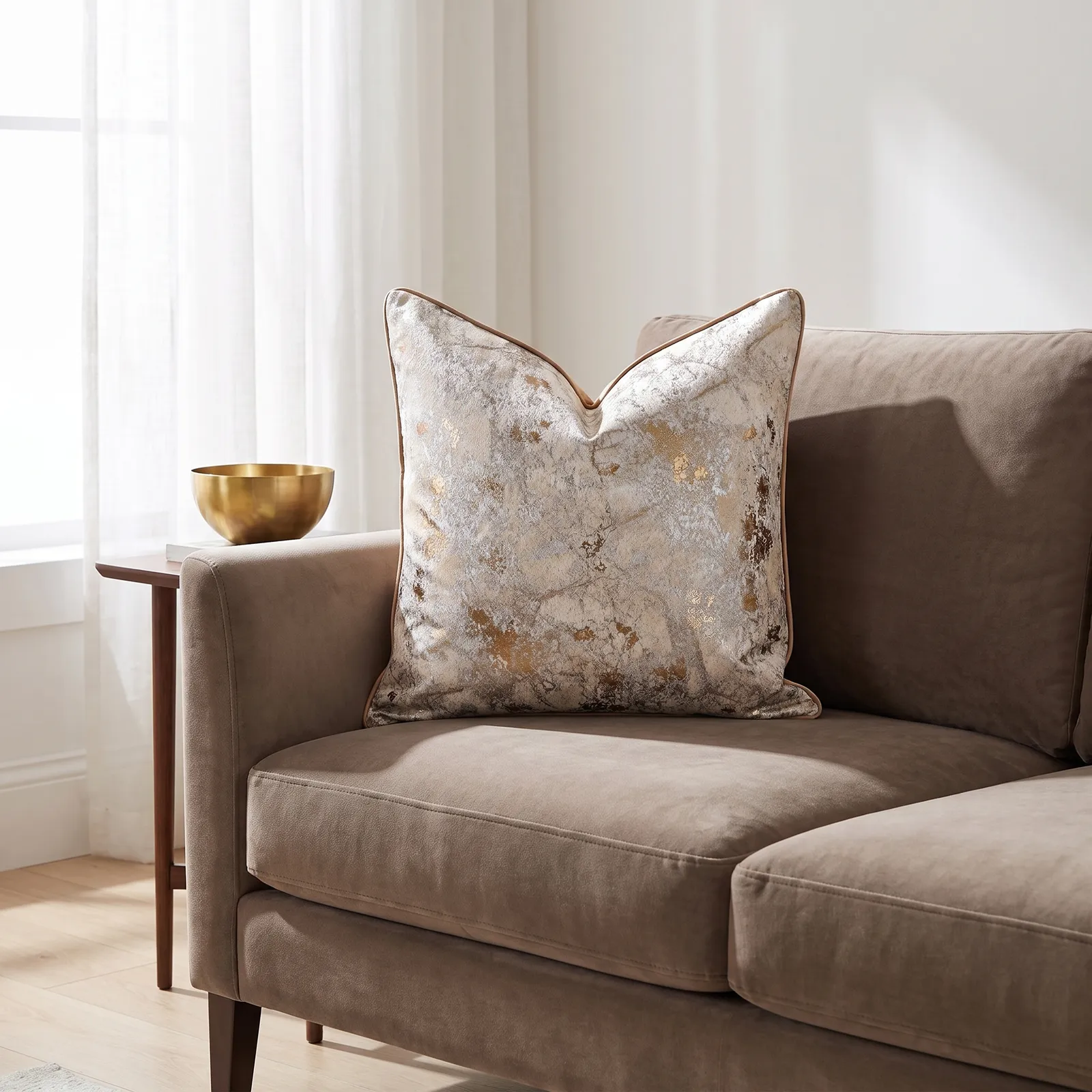 Cojín tela Jacquard moteado, Marrón (50*50cm)