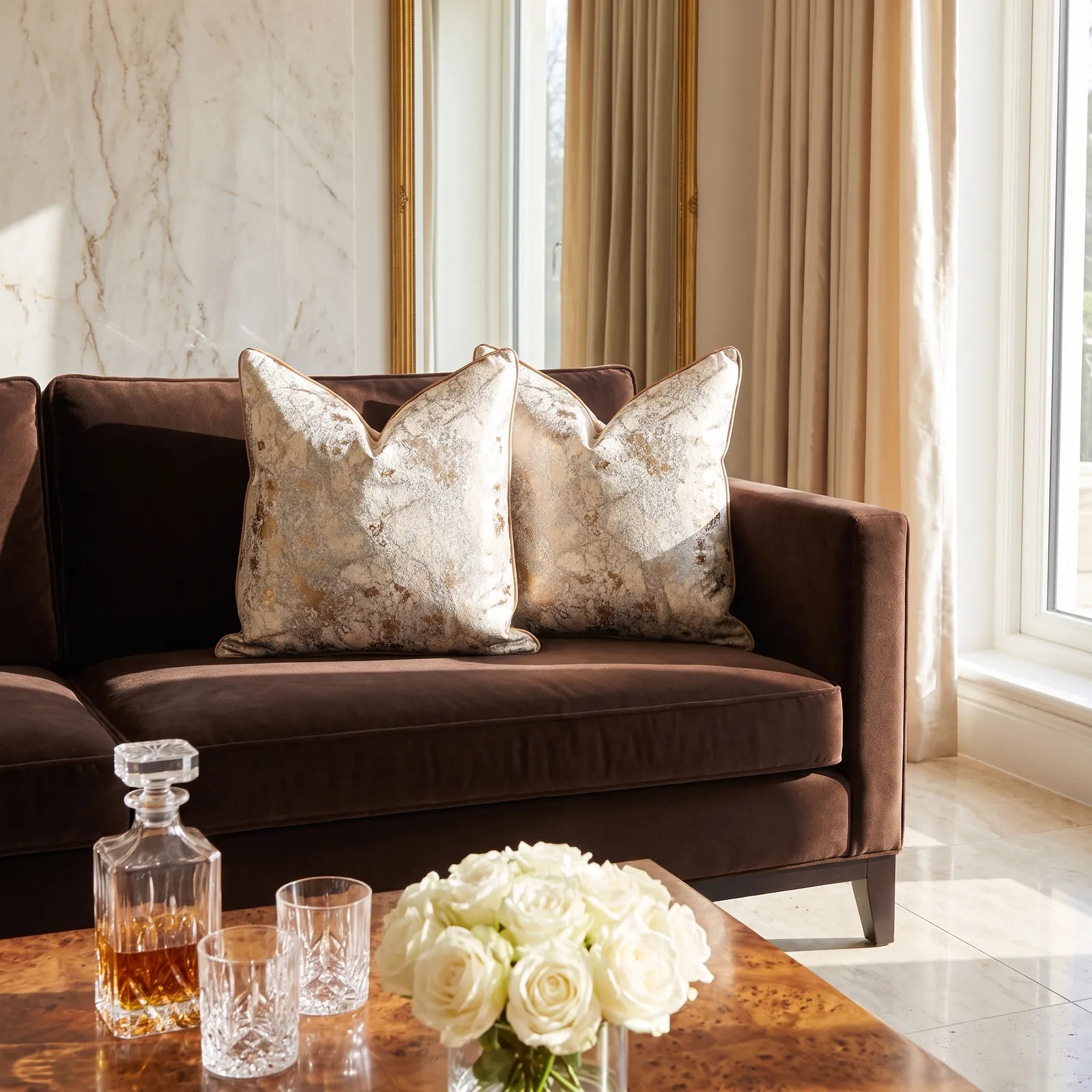 Cojín tela Jacquard moteado, Marrón (50*50cm)