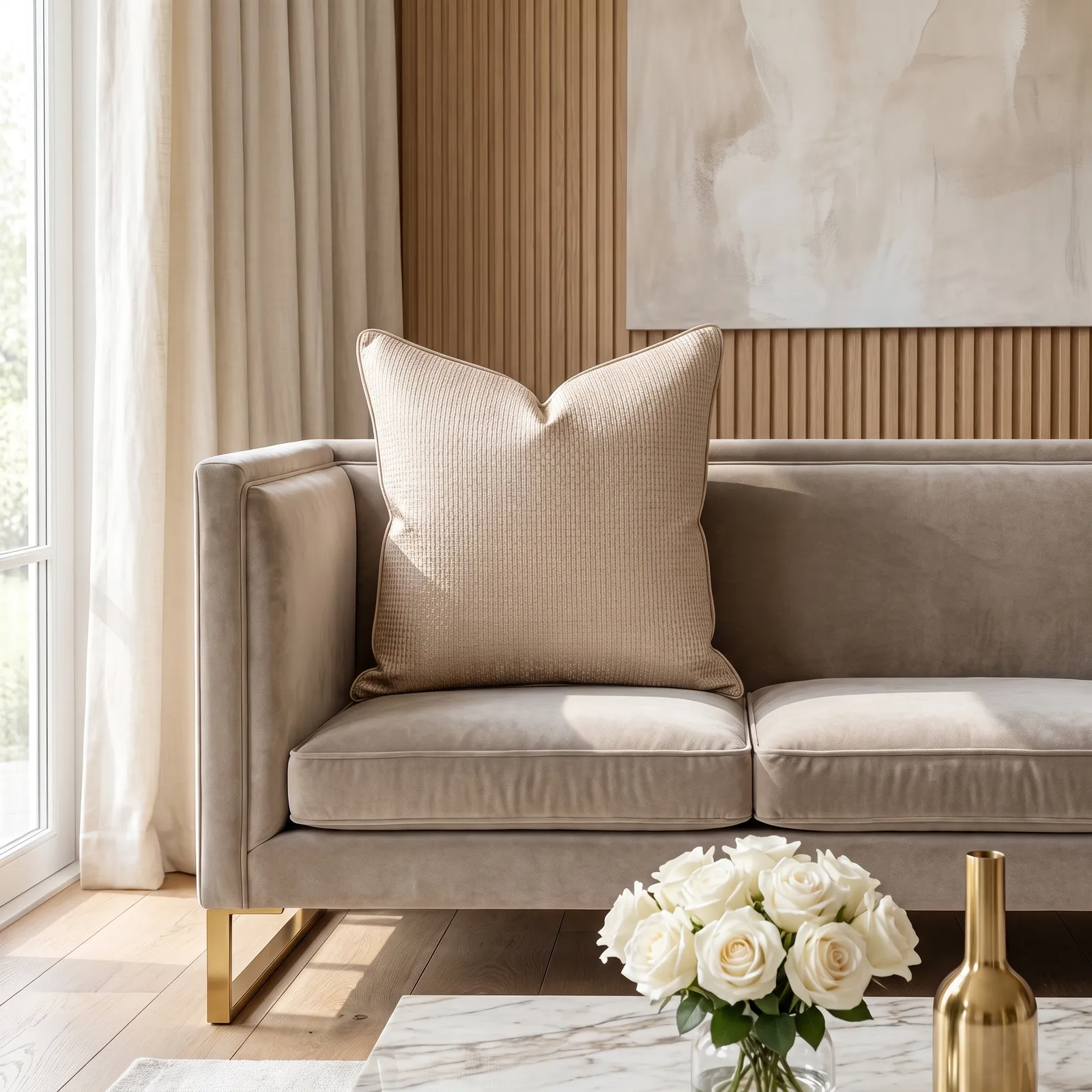 Cojín tela Jacquard geométrico, Camel (50*50cm)