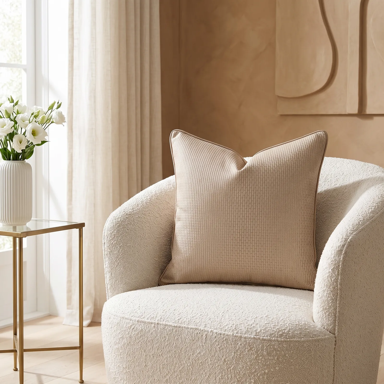 Cojín tela Jacquard geométrico, Camel (50*50cm)
