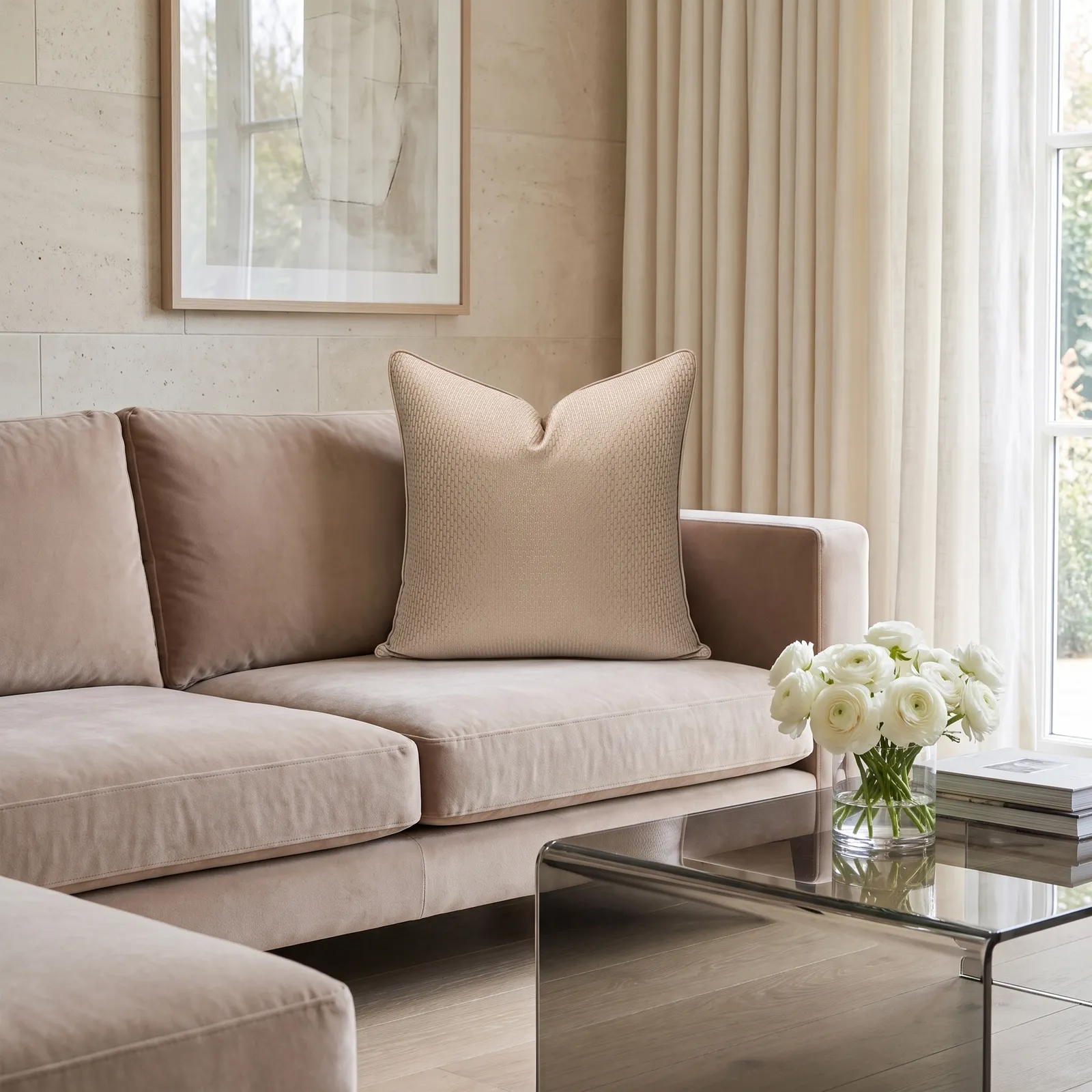 Cojín tela Jacquard geométrico, Camel (50*50cm)