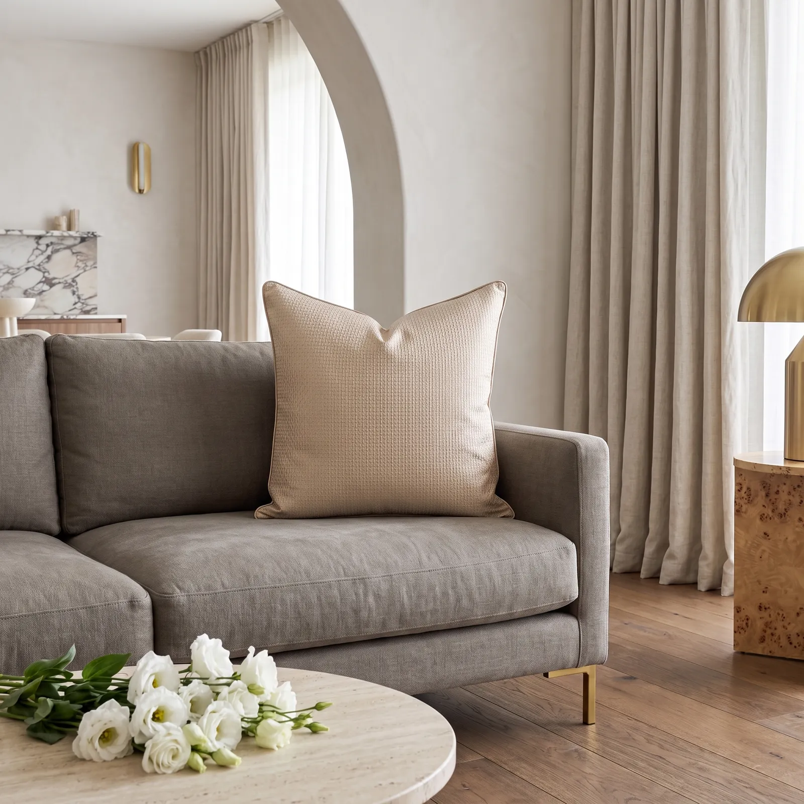Cojín tela Jacquard geométrico, Camel (60*60cm)