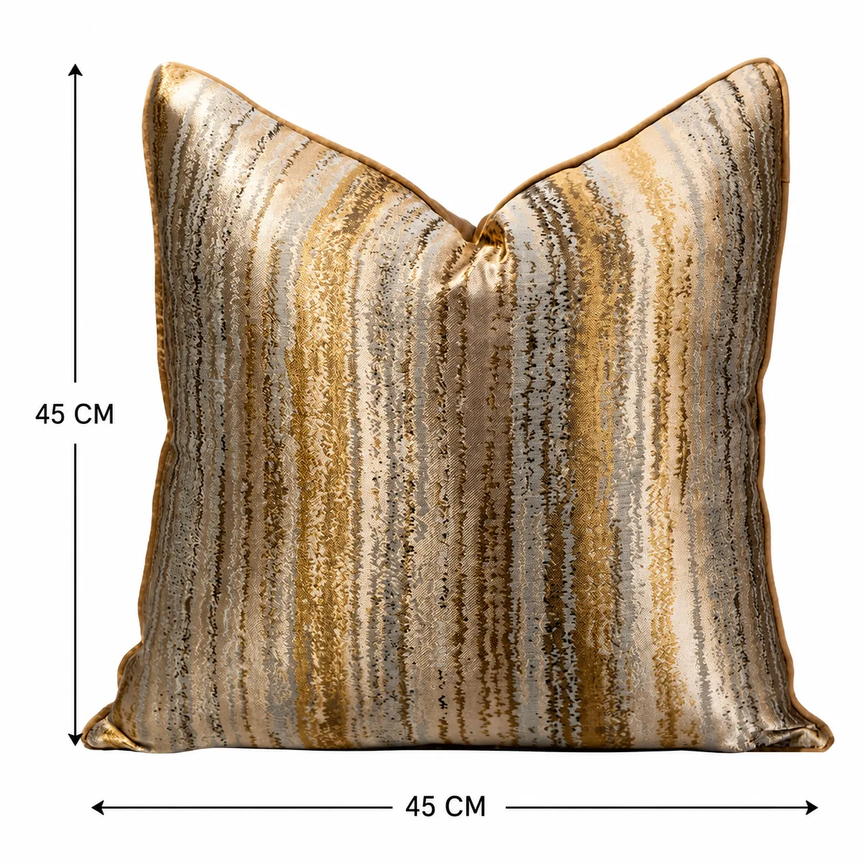 Cojín tela Jacquard lineal, dorado y champagne (45*45cm)