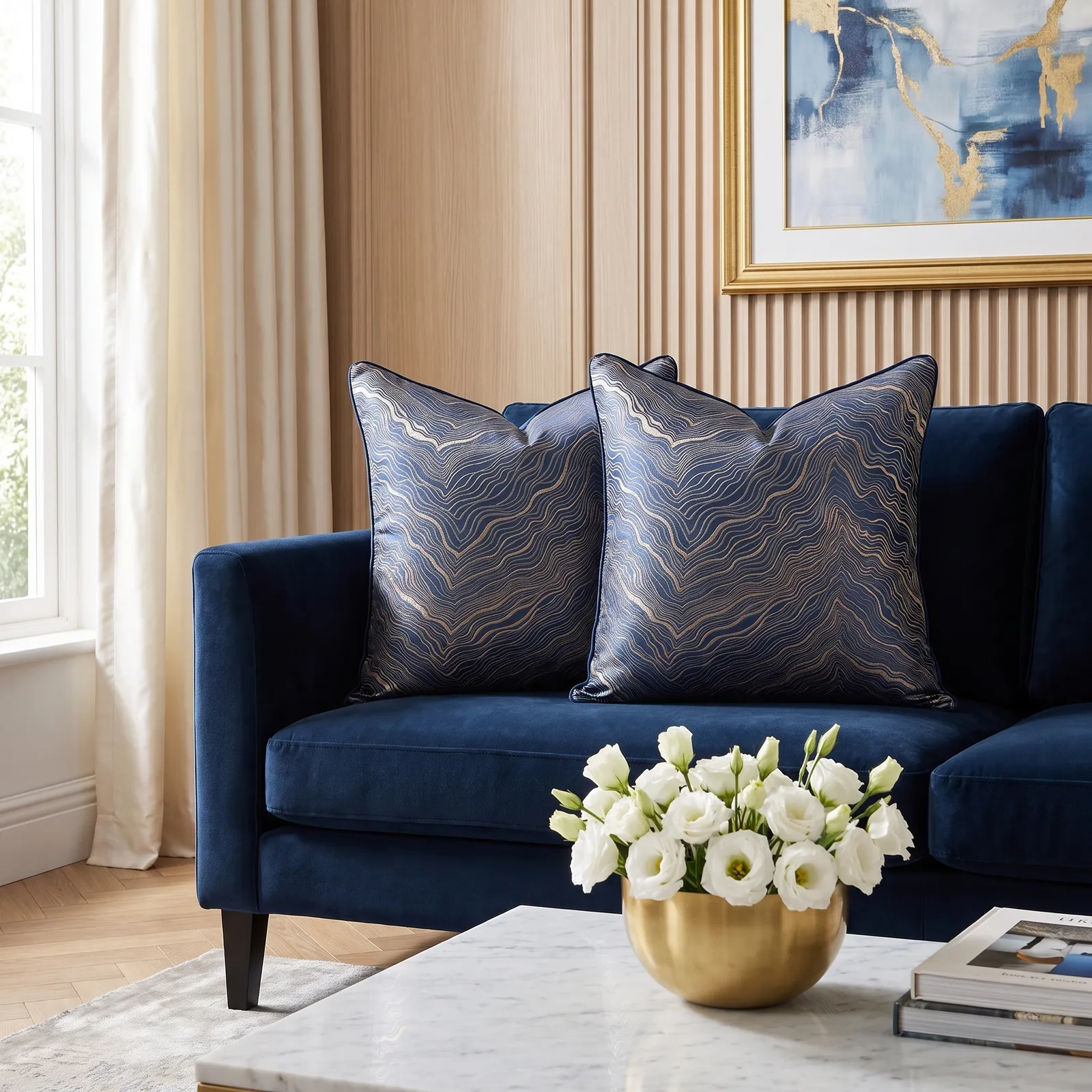 Cojín tela Jacquard lineal, Azul (45*45cm)