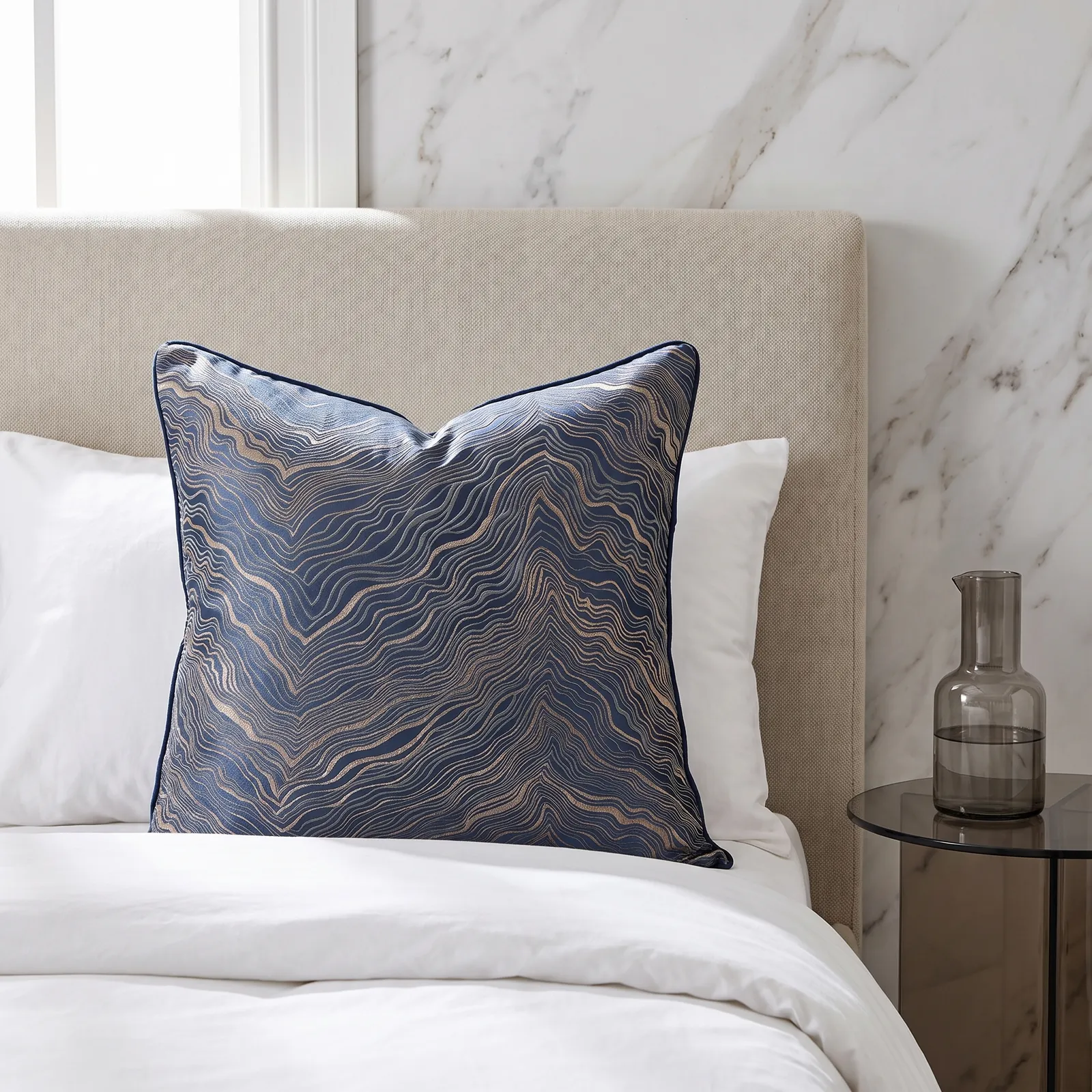 Cojín tela Jacquard lineal, Azul (45*45cm)