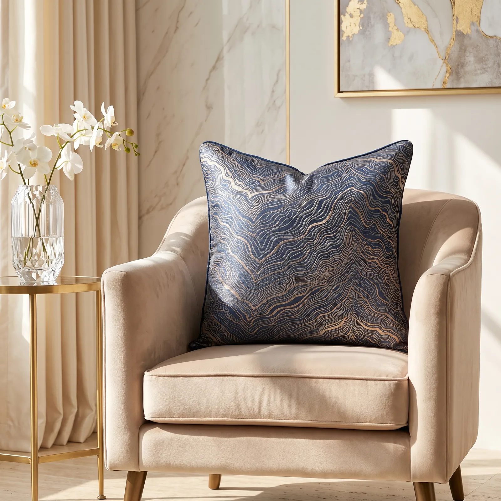 Cojín tela Jacquard lineal, Azul (45*45cm)