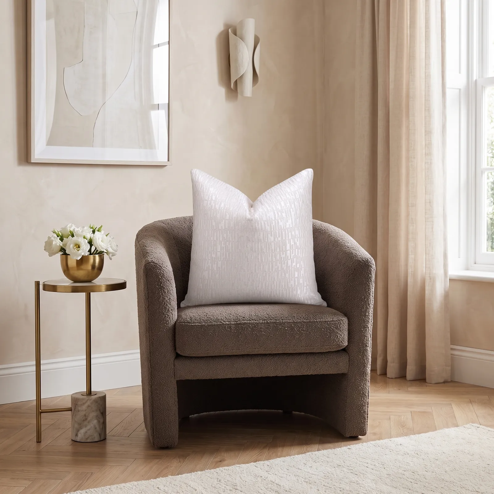 Cojín tela Jacquard geométrico, Blanco perla (50*50cm)