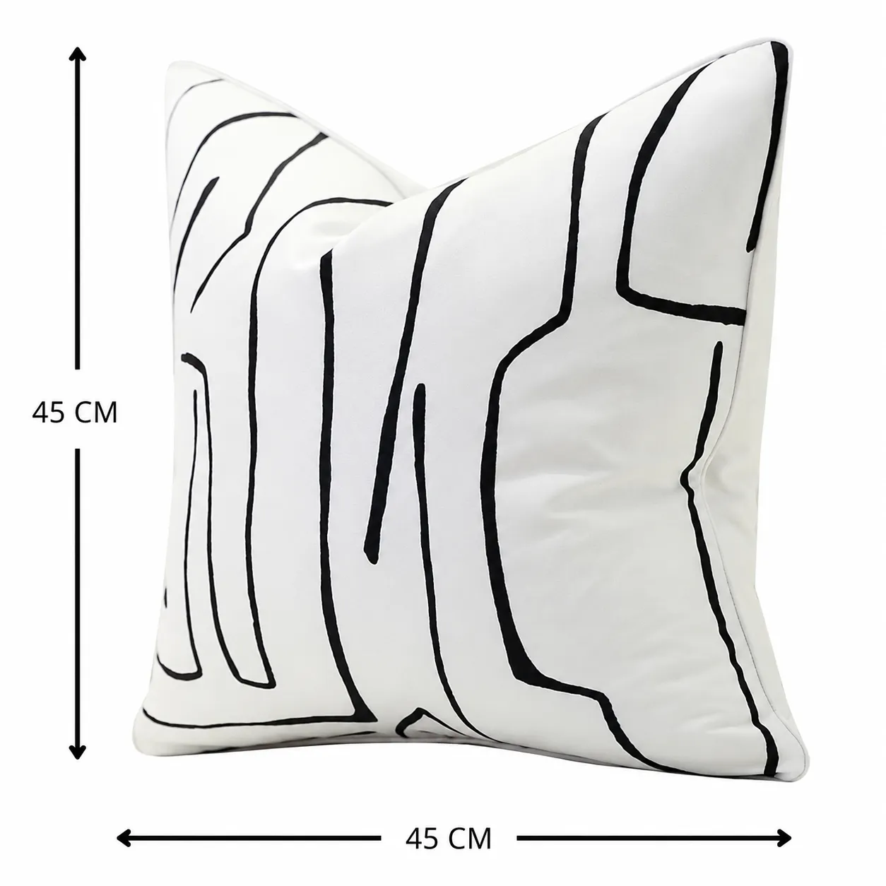 Cojín tela Jacquard lineal, Blanco con negro (45*45cm)