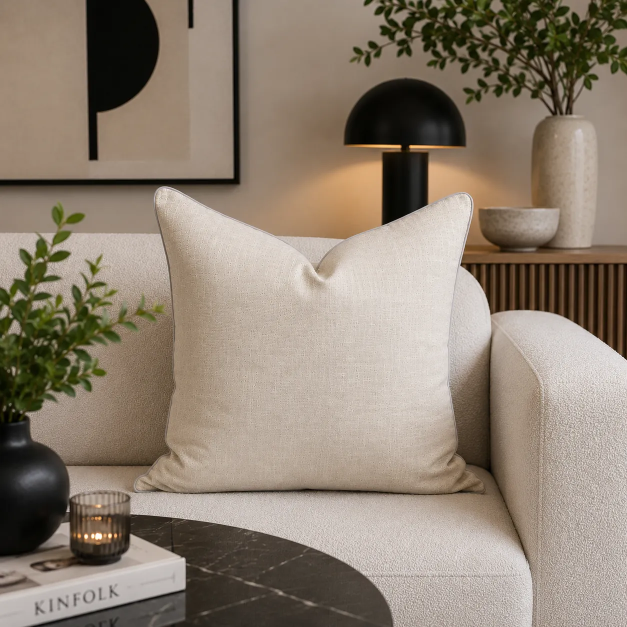 Cojín tela Jacquard liso, Hueso (45*45cm)