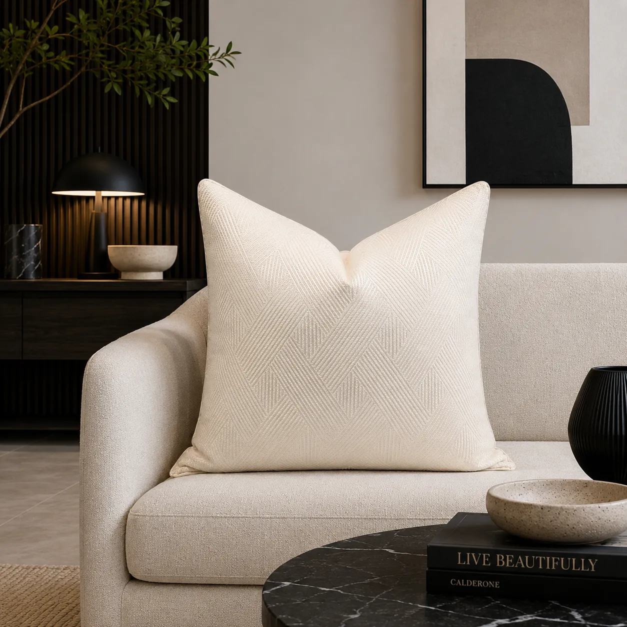 Cojín tela Jacquard tejido, Marfil (45*45cm)