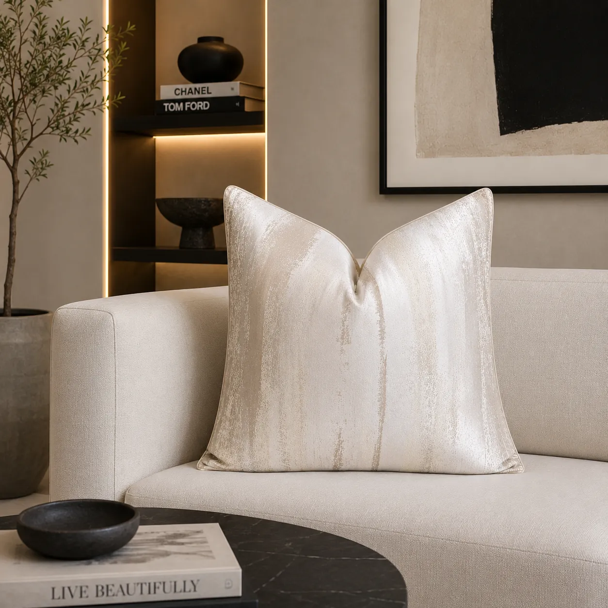 Cojín tela Jacquard veteado, Beige (45*45cm)