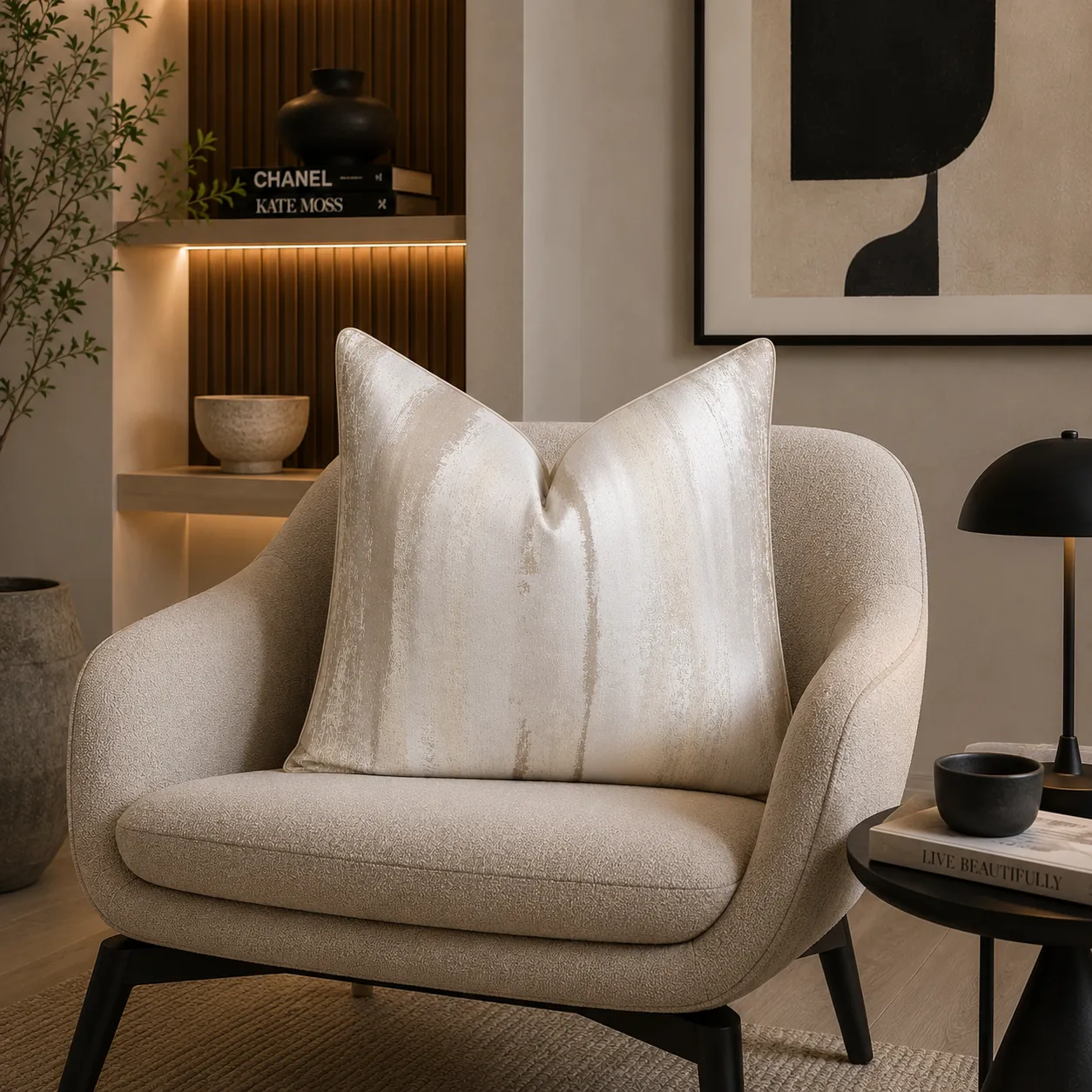 Cojín tela Jacquard veteado, Beige (45*45cm)