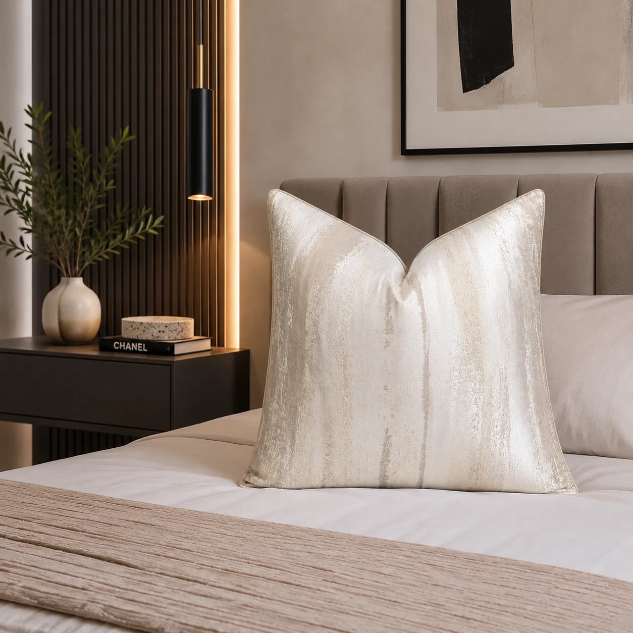 Cojín tela Jacquard veteado, Beige (45*45cm)