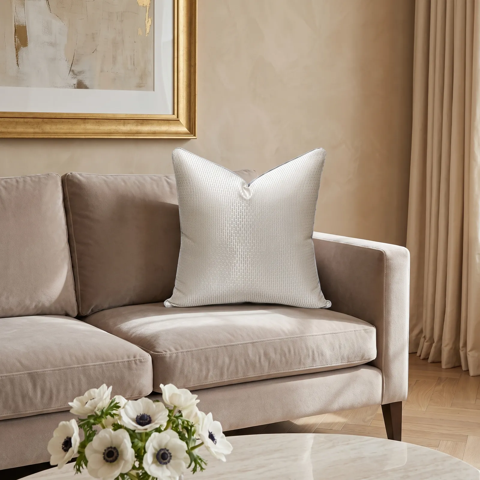 Cojín tela Jacquard geométrico, Hueso (50*50cm)
