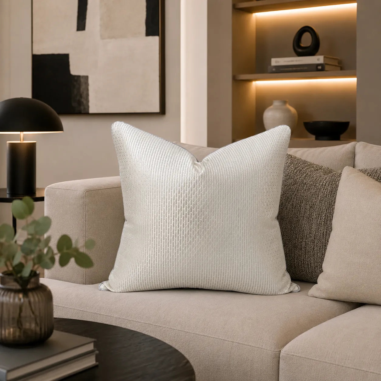 Cojín tela Jacquard lineal geométrico, gris (60*60cm)