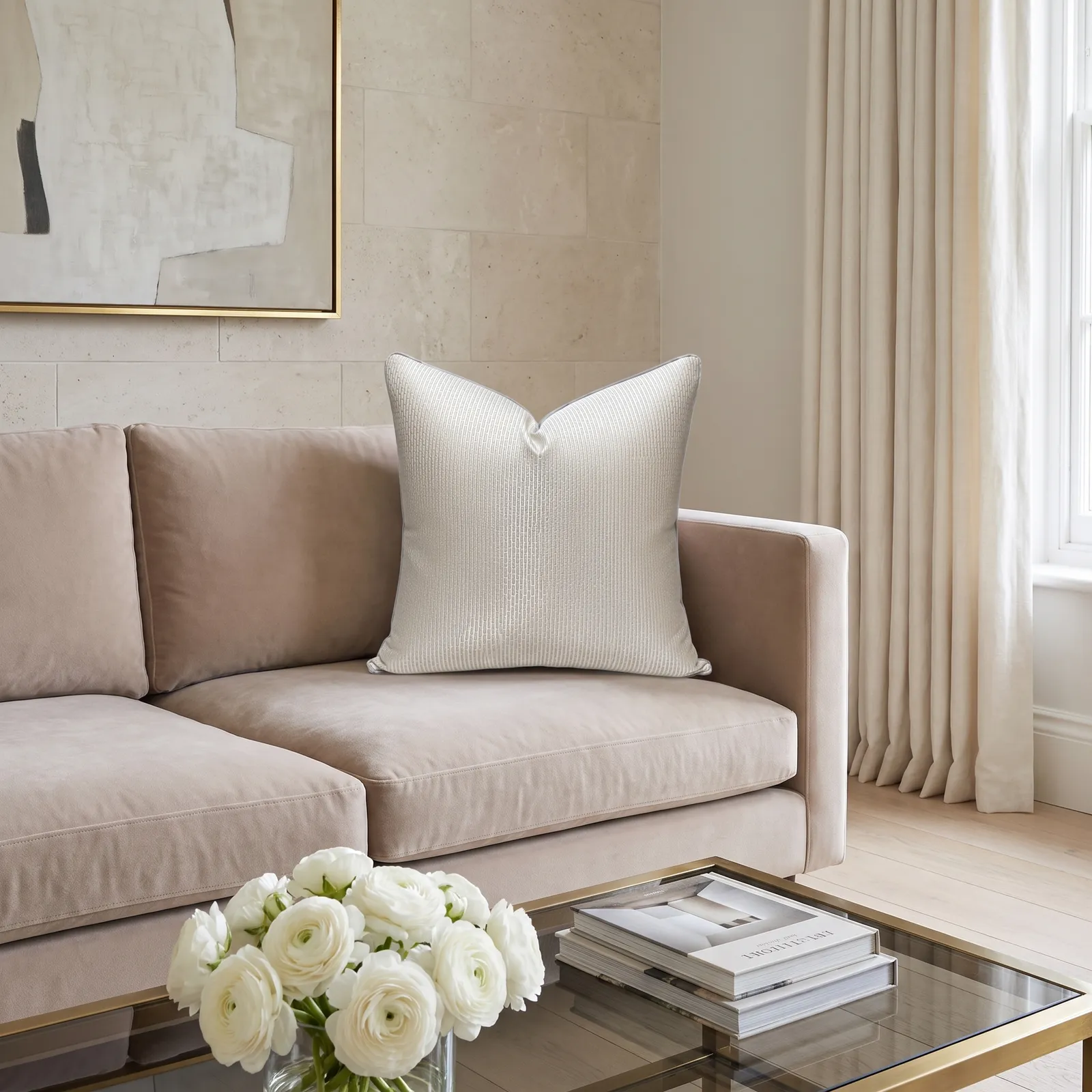 Cojín tela Jacquard lineal geométrico, gris (60*60cm)