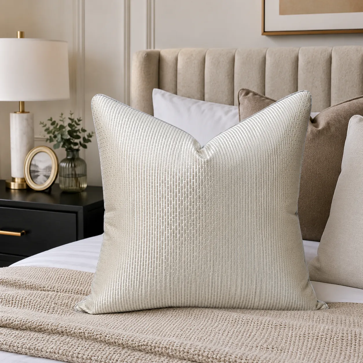 Cojín tela Jacquard geométrico, Hueso (45*45cm)