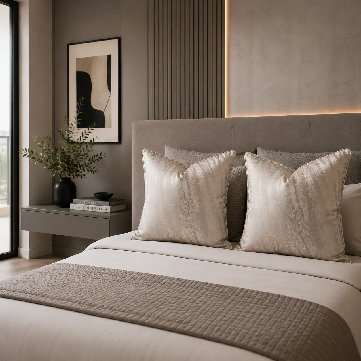 Cojín tela Jacquard rayado, Gris claro (45*45cm)