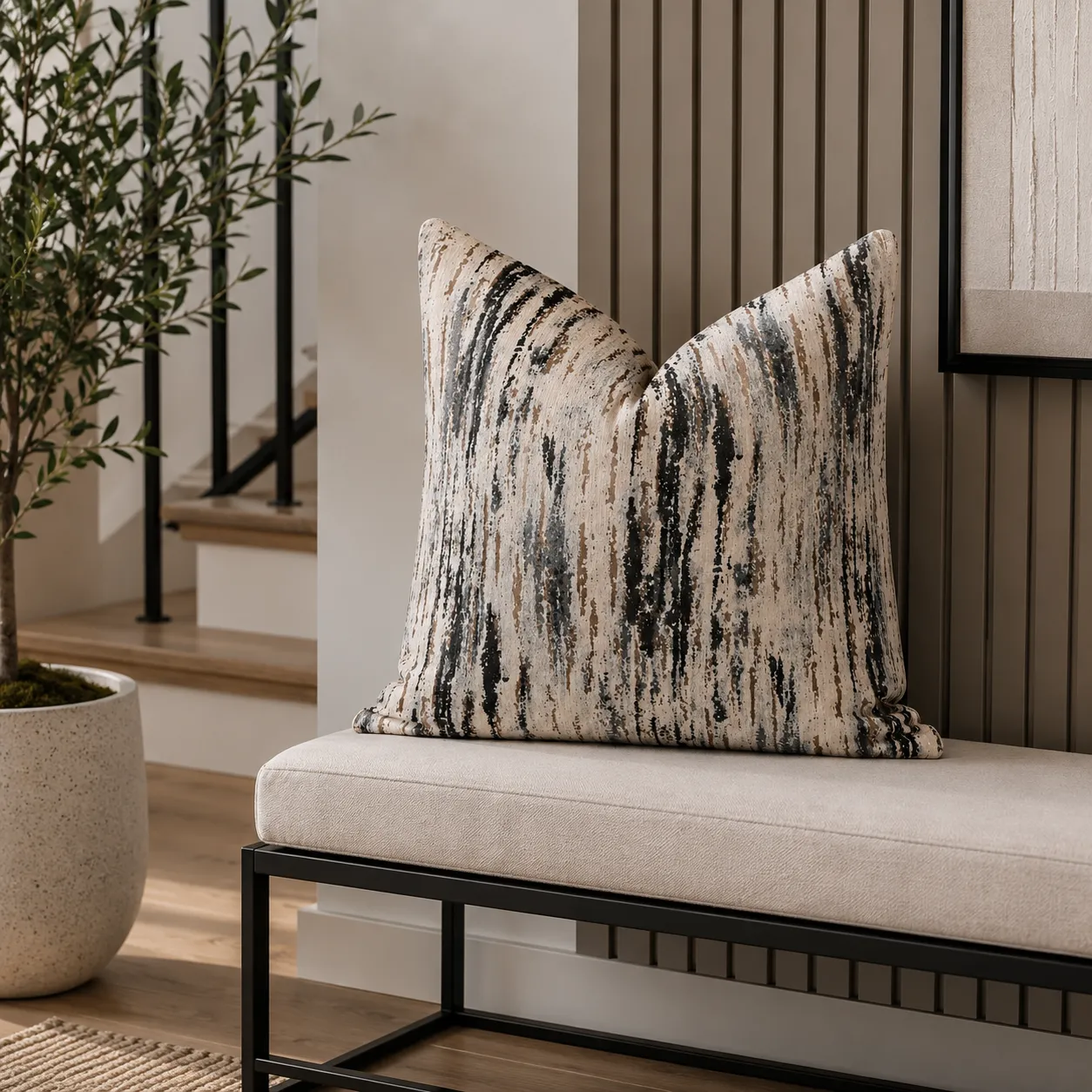 Cojín tela Jacquard veteado, Hueso y gris (45*45cm)