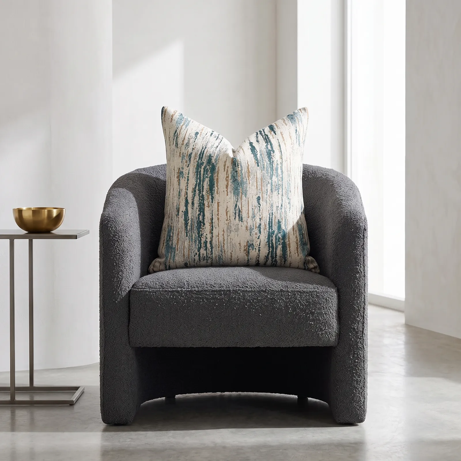 Cojín tela Jacquard lineal, Hueso y azul (45*45cm)