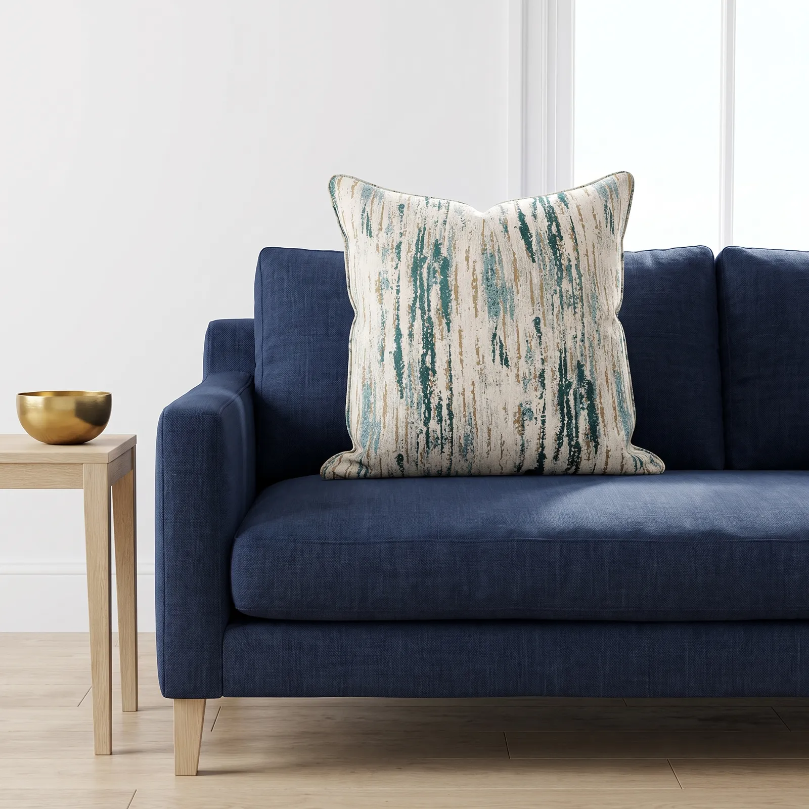 Cojín tela Jacquard lineal, Hueso y azul (50*50cm)