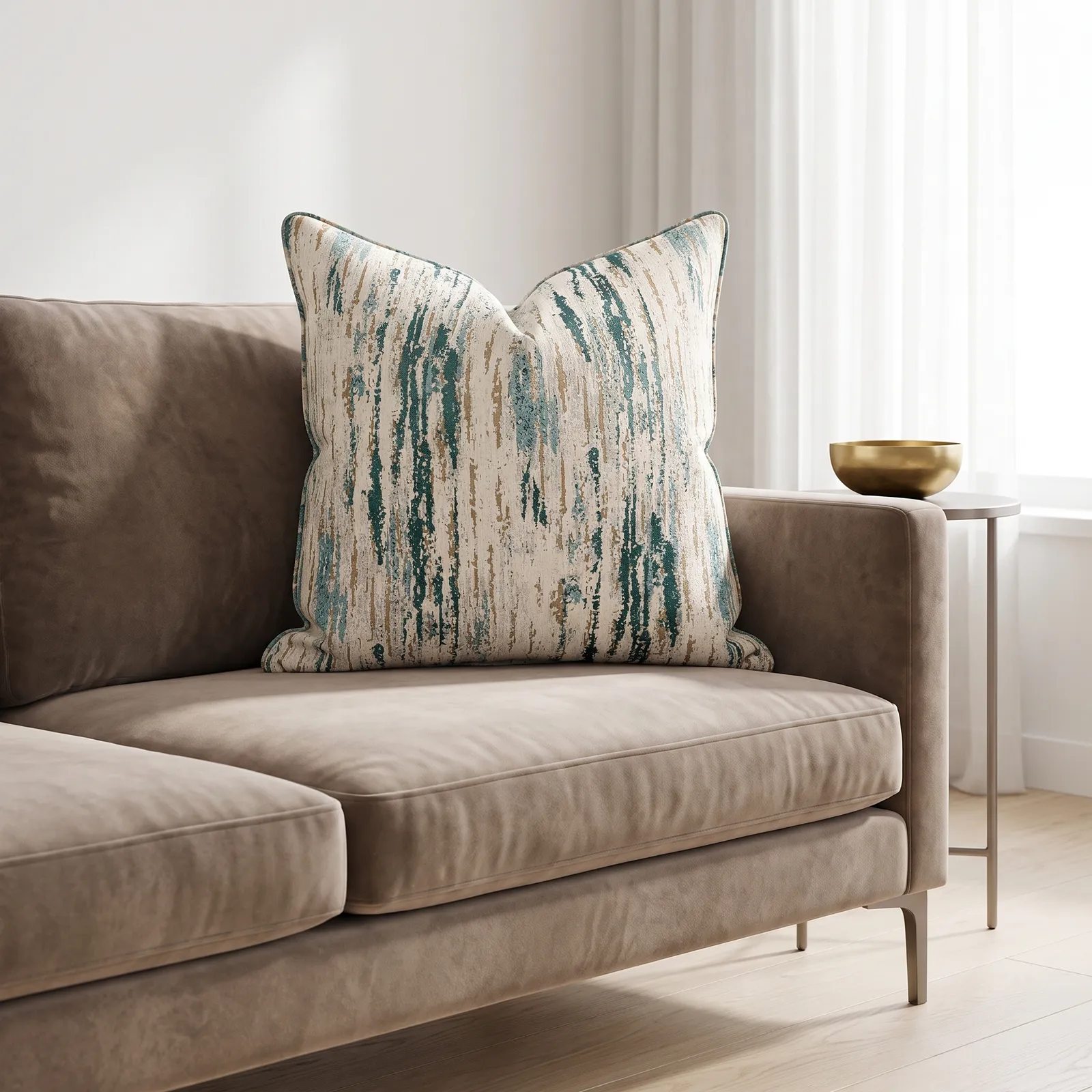 Cojín tela Jacquard lineal, Hueso y azul (50*50cm)