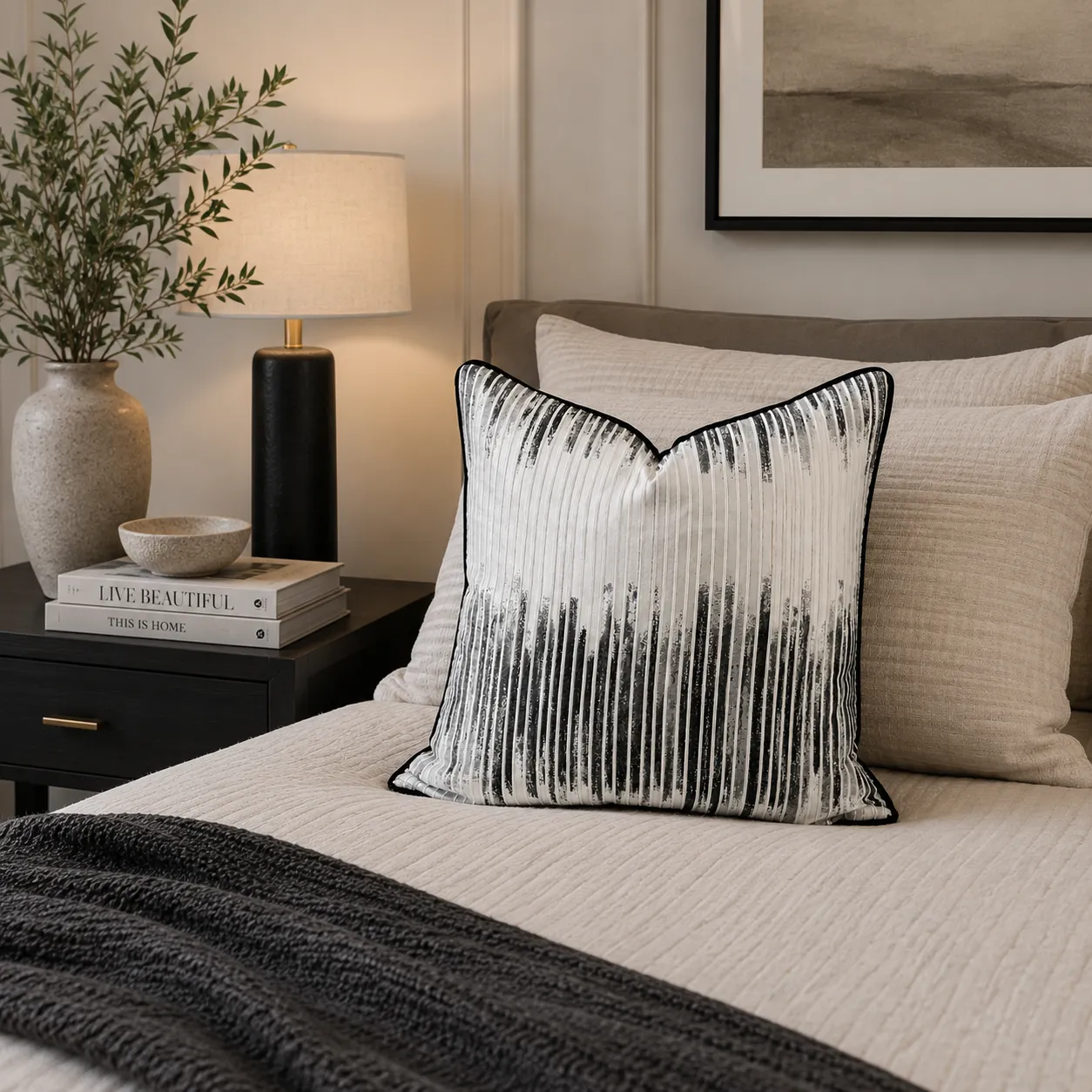 Cojín rayado degradé, Blanco y negro (45*45cm)