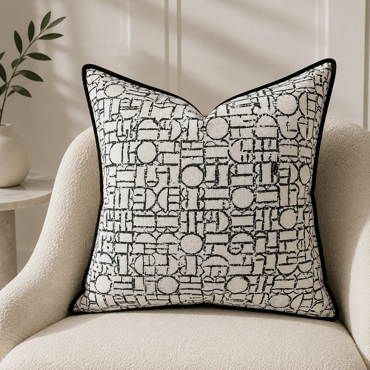 Cojín geométrico metalizado, Negro y blanco (45*45cm)
