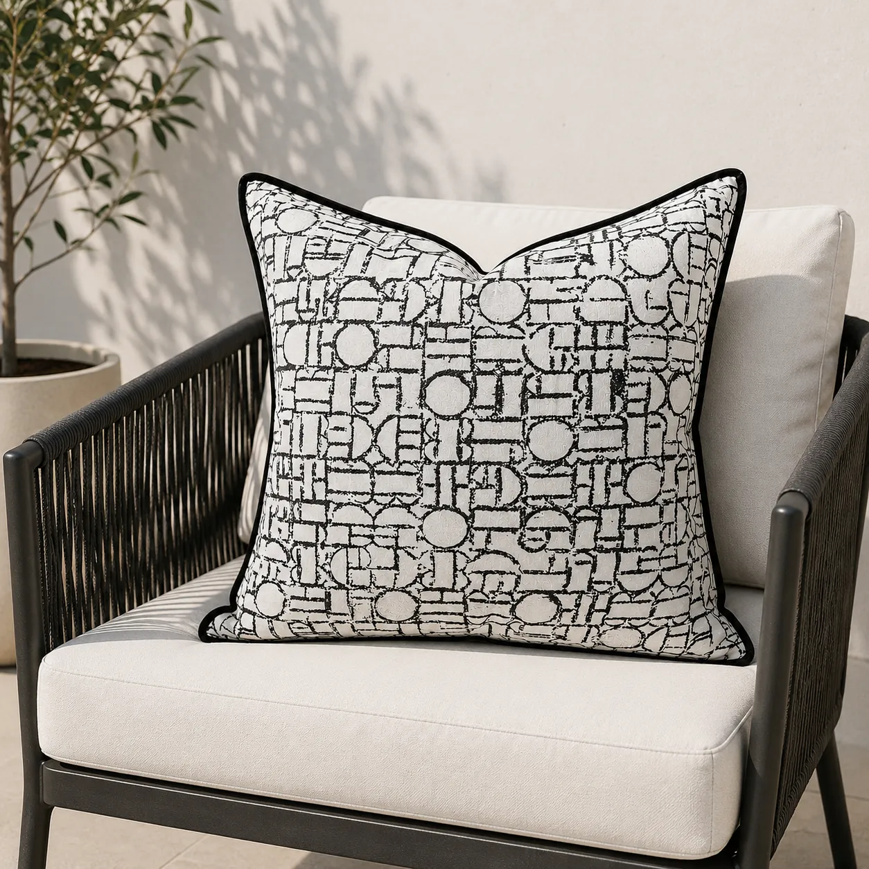 Cojín geométrico metalizado, Negro y blanco (45*45cm)