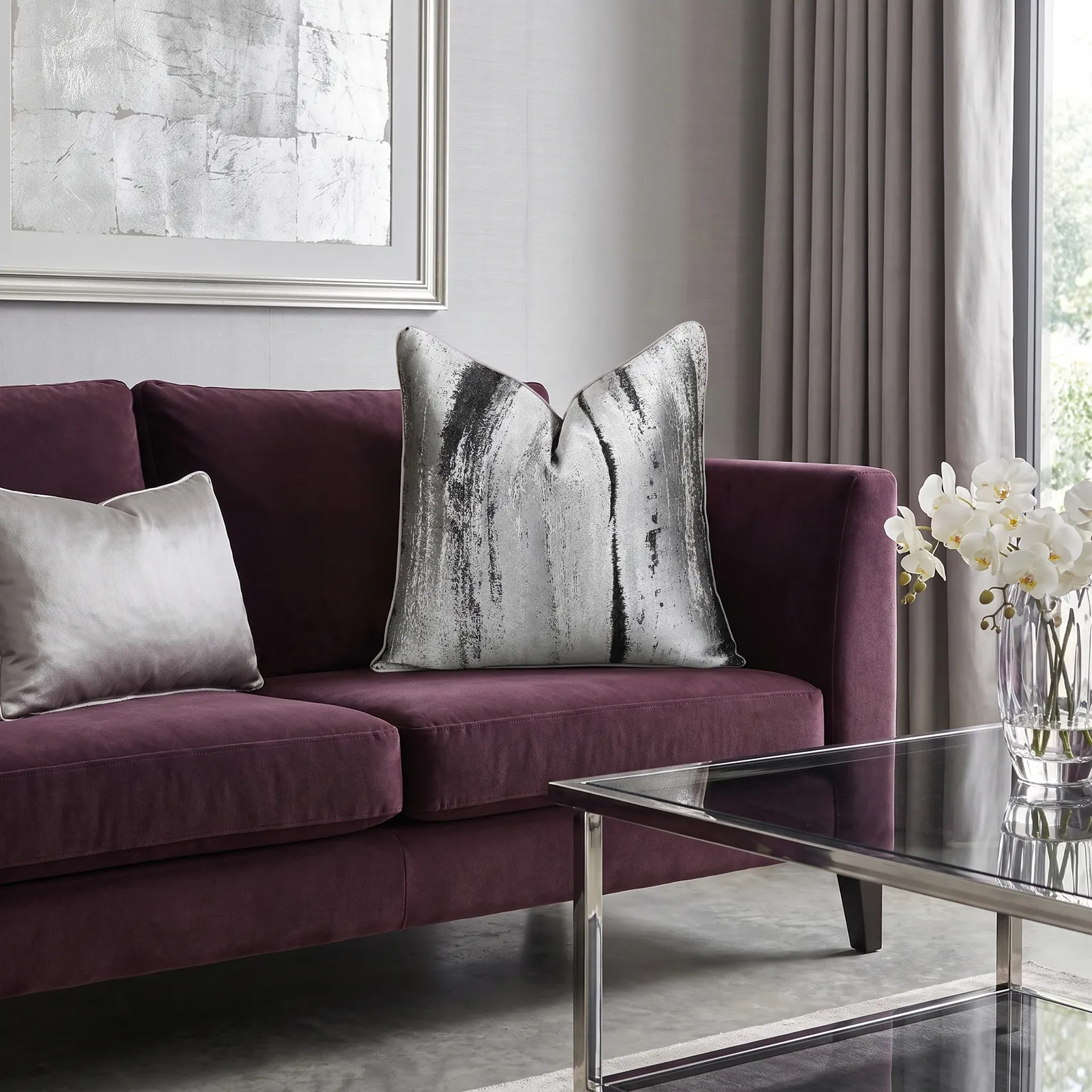 Cojín tela Jacquard lineal, Plateado y negro (45*45cm)