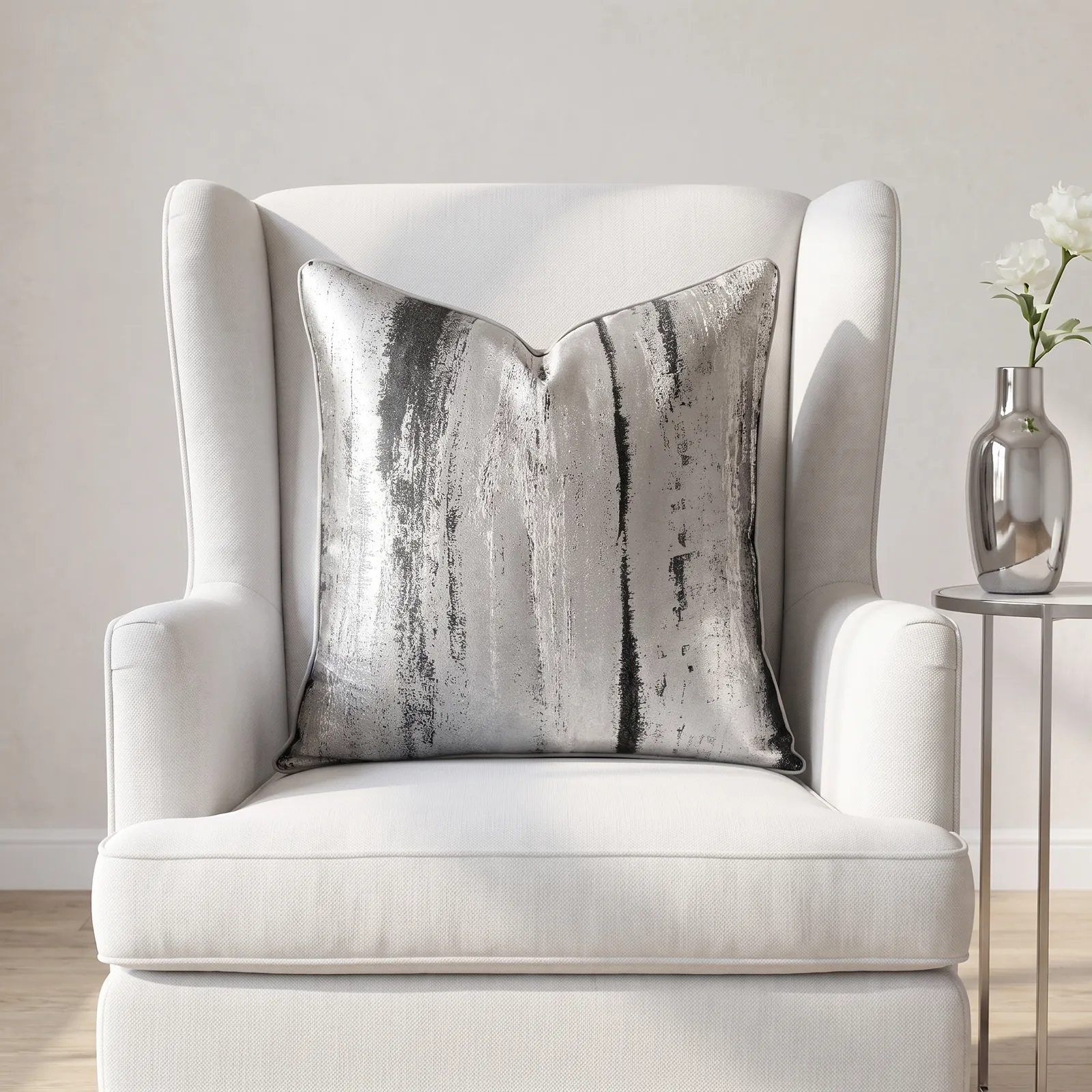 Cojín tela Jacquard lineal, Plateado y negro (45*45cm)