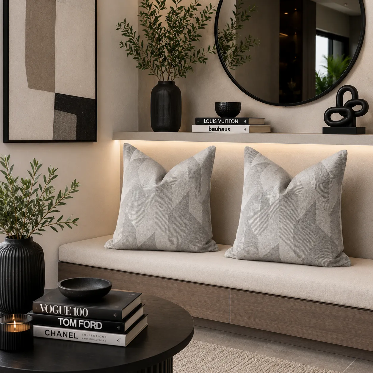 Cojín geométrico facetado, Gris claro (45*45cm)