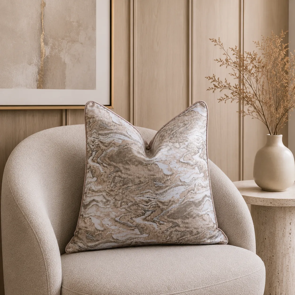 Cojín tela Jacquard arrugado, Malva (45*45cm)