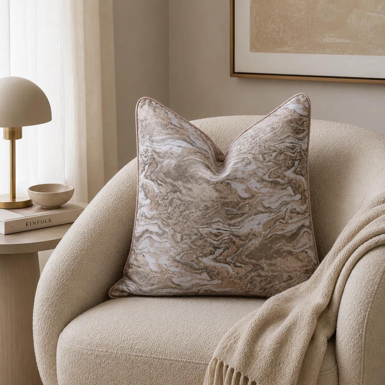 Cojín tela Jacquard arrugado, Malva (45*45cm)