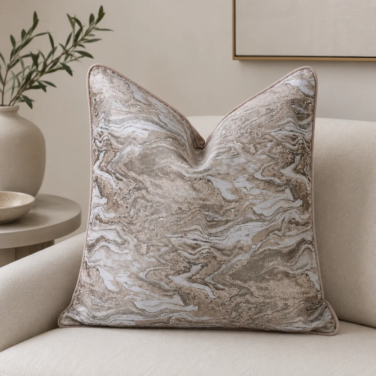 Cojín tela Jacquard arrugado, Malva (45*45cm)