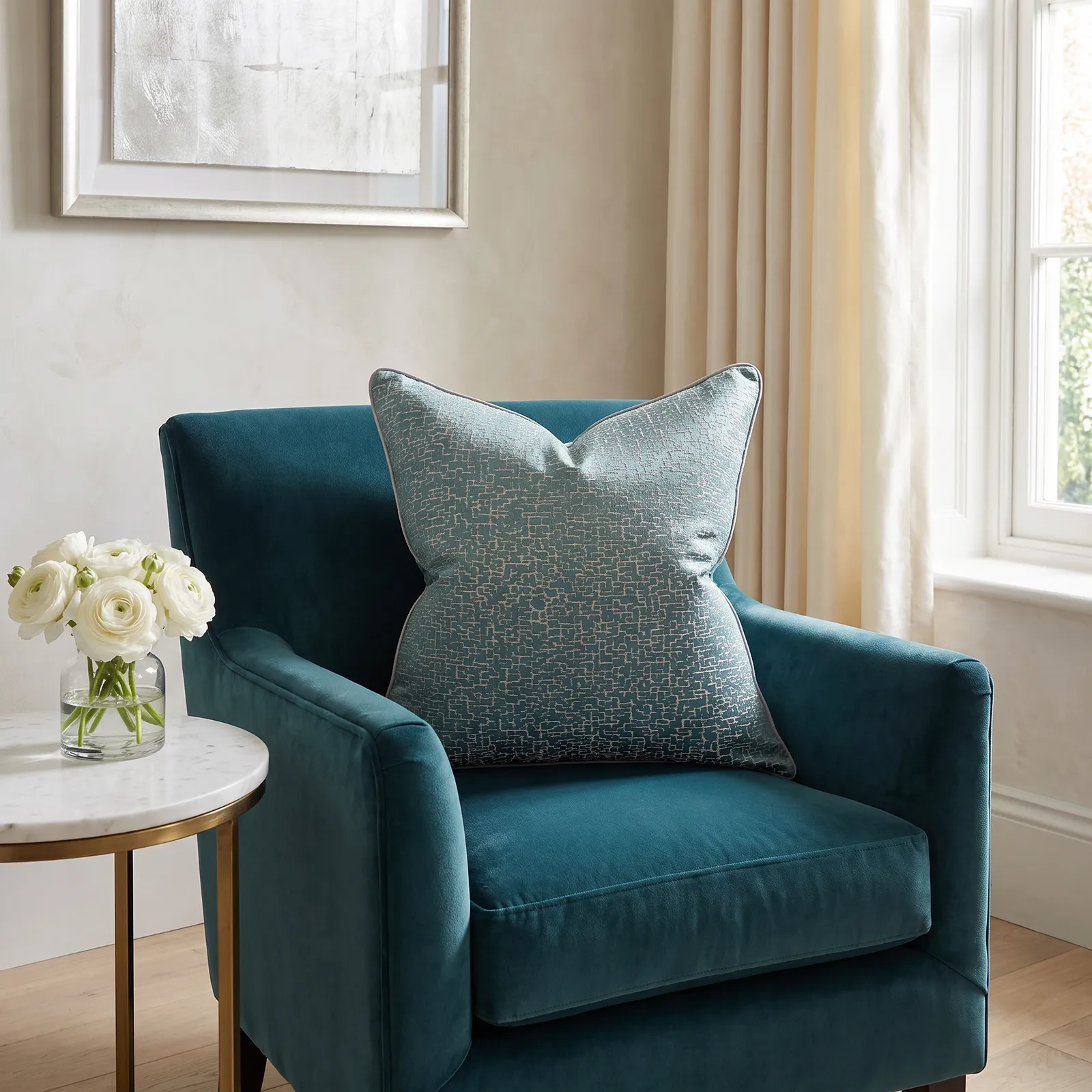 Cojín tela Jacquard lineal, Verde (45*45cm)