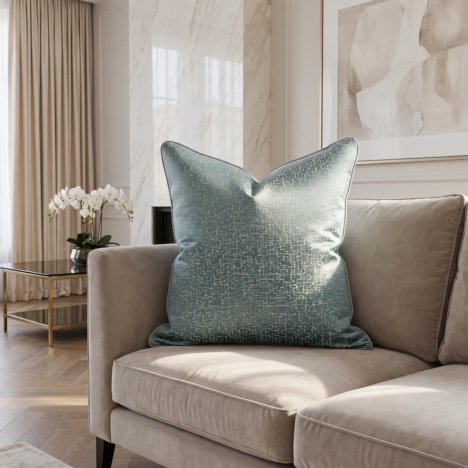 Cojín tela Jacquard lineal, Verde (50*50cm)