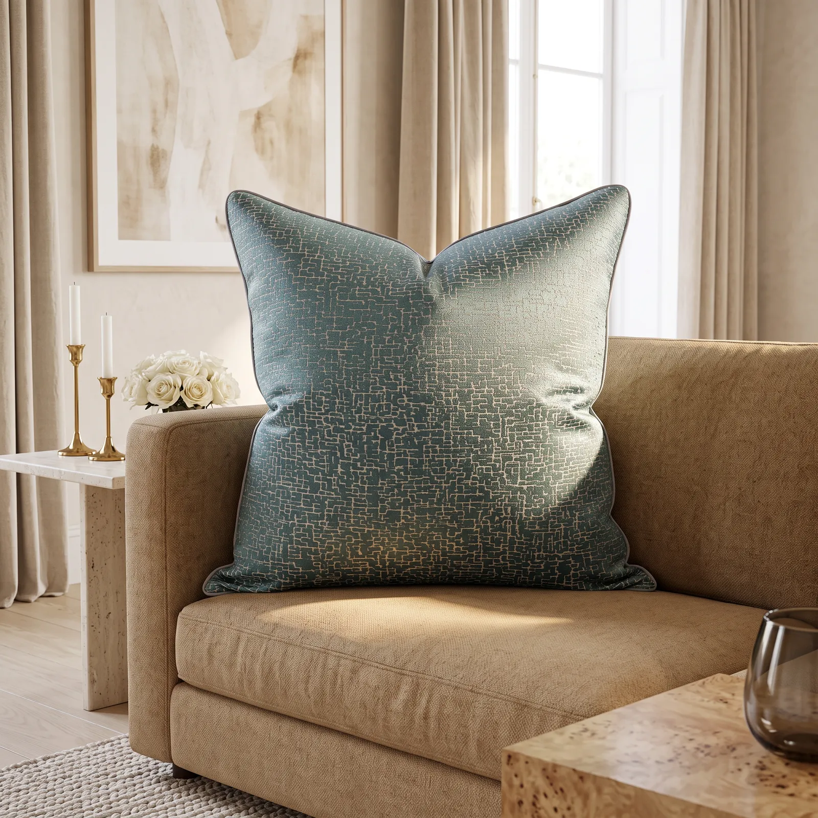Cojín tela Jacquard lineal, Verde (60*60cm)