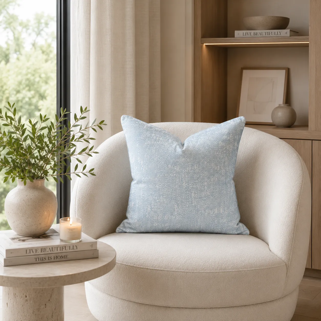 Cojín tela Jacquard jaspeado suave, Verde agua (60*60cm)