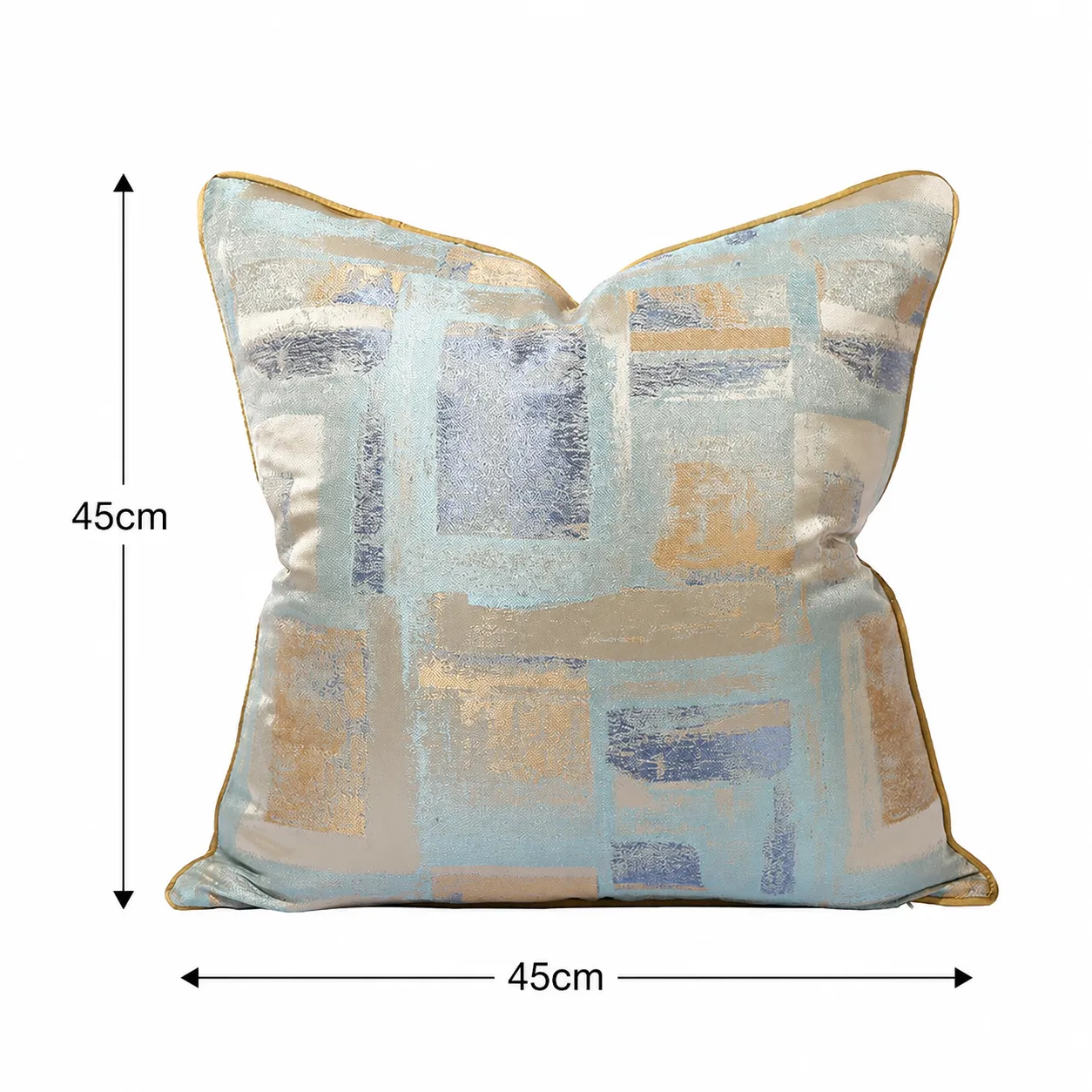 Cojín tela Jacquard geométrico, Dorado y celeste (45*45cm)
