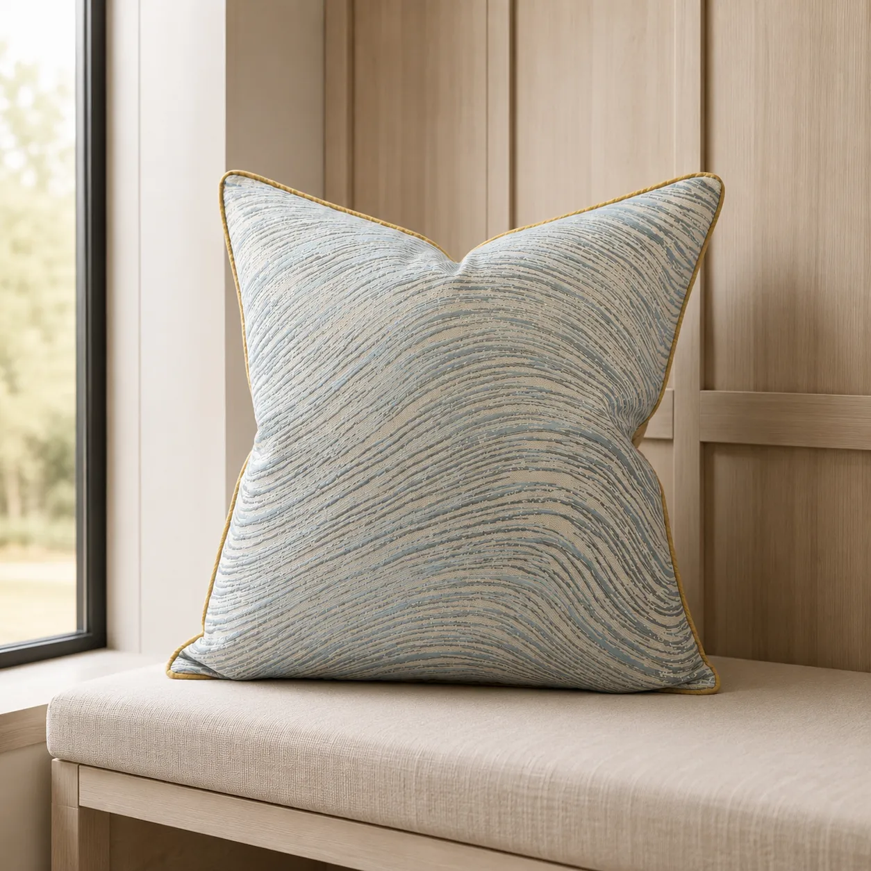 Cojín tela Jacquard onda metalizada, Verde menta (45*45cm)
