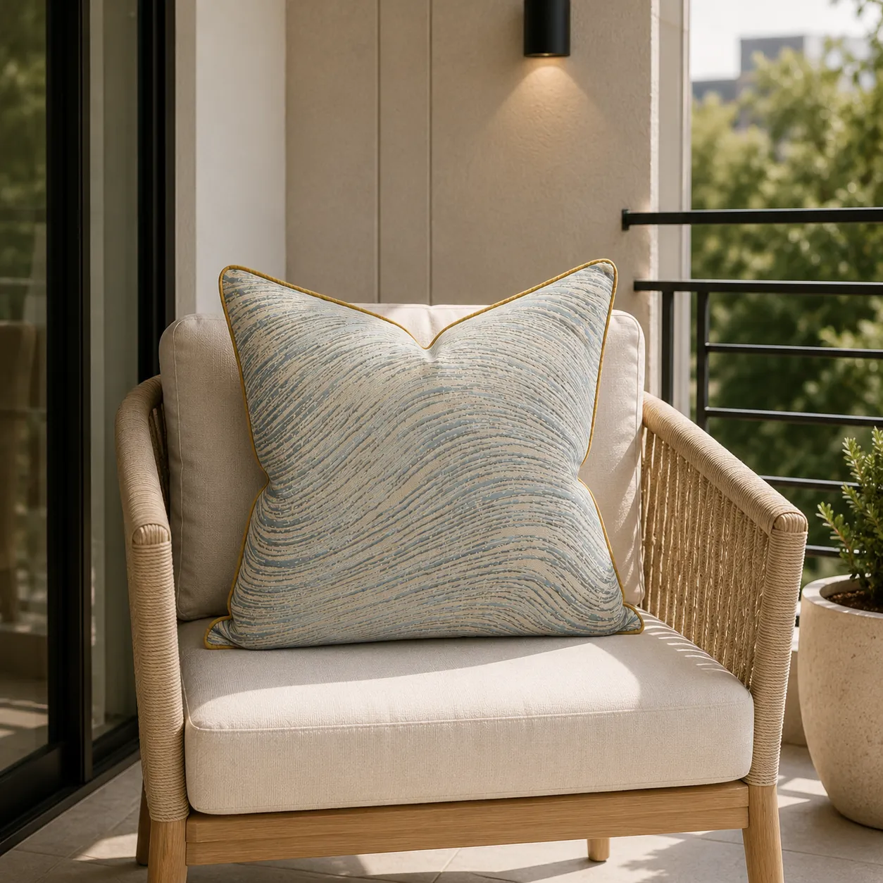 Cojín tela Jacquard onda metalizada, Verde menta (45*45cm)