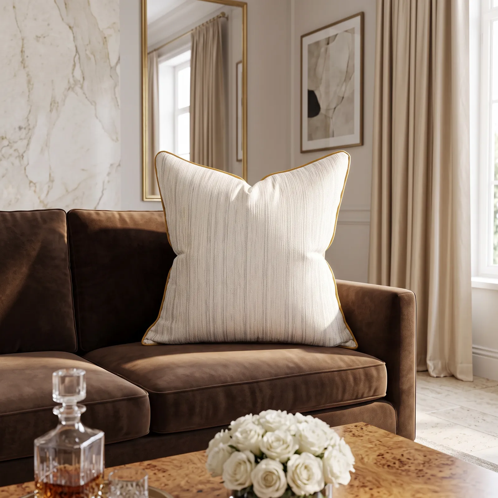 Cojín tela Jacquard lineal, Beige (45*45cm)